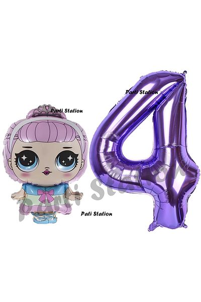 Parti Station 4 Year Old Baby Princess LOL Balloon and Purple Figure Birthday Party Set