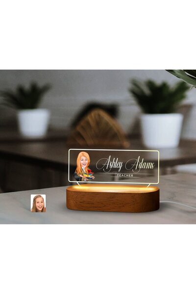Bk Gift Kişiye Özel İsimli Öğretmen Karikatürlü Led Işıklı Akrilik Masa İsiml...