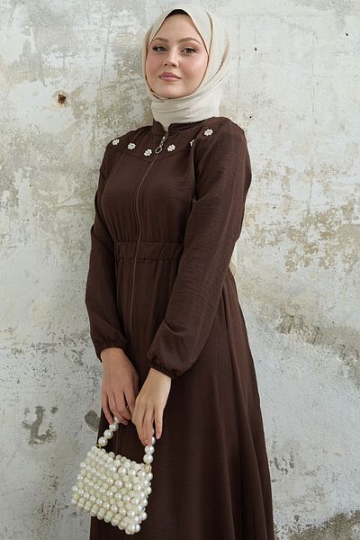 InStyle Ελαστική Πικρή Καφέ Φερατίνα με Λουλούδι Μαργαριτάρι Ρόμπα