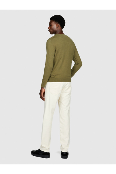 Sisley Men's khaki cotton blend crewneck sweater