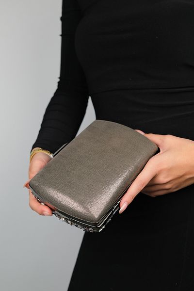 LuviShoes SEUL Abendtasche für Damen in Platin mit Kieselsteinen