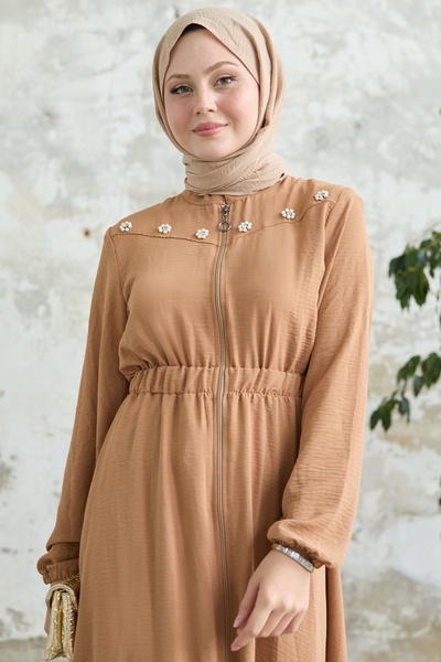 InStyle Ελαστική Camel Ferace με λουλούδια Pearl Robe