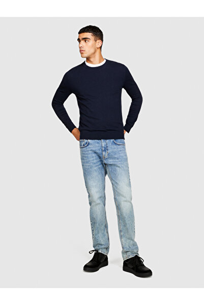 Sisley سترة رجالي ذات ياقة دائرية مصنوعة من مزيج القطن الأزرق الداكن