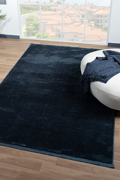 Classy Home Living Mavi Oval Saçaklı Peluş Halı Yumuşacık Yıkanabilir Kaymaz ...