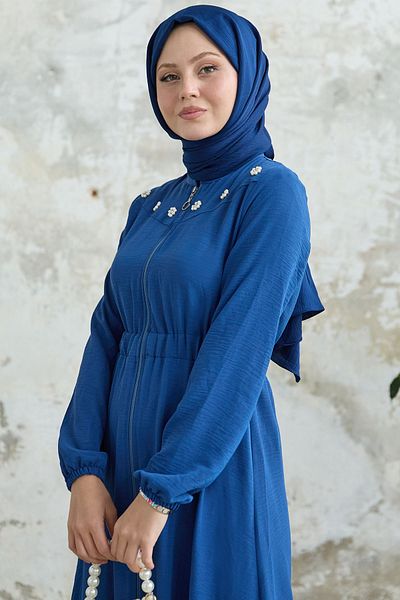 InStyle Flower Pearl Robe Elastic Saks Blue Ferace