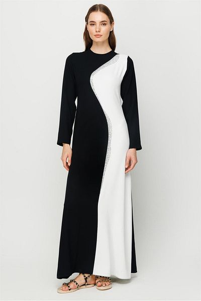 Esswaap Stylish Delicate Dress with Stonework Detail and Color Transition Ecru