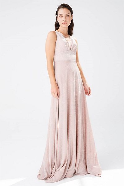 Esswaap Evening Dress with Glitter Fabric Salmon