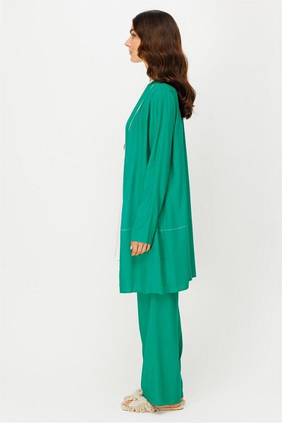 Esswaap Comfortable Fabric Jacket Trousers Tunic Necklace Suit Green