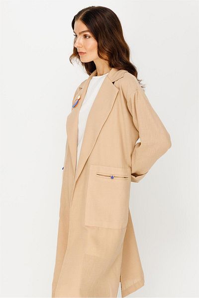 Esswaap Linen Fabric Jacket Trousers Set Camel