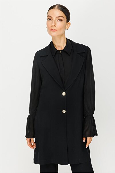 Esswaap Kolu Pilise Detaylı Ceket Pantolon Takım Siyah