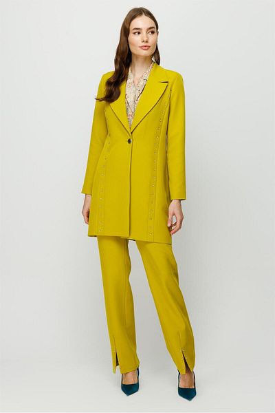 Esswaap Stone Embroidery Detailed Trousers Jacket Set Pistachio Green