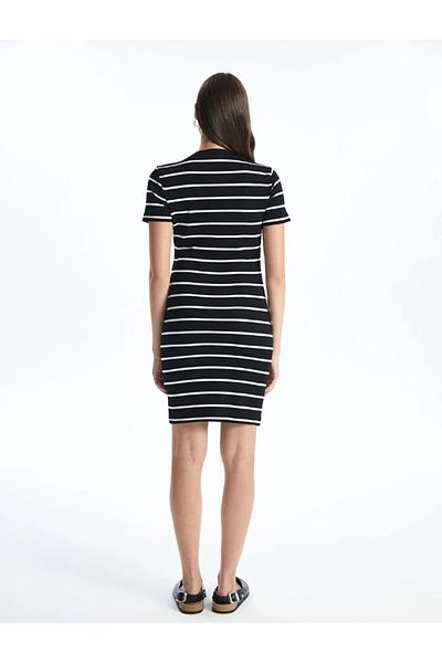 LC Waikiki LCW Vision Crew Neck Mini fit Cut Striped Short Sleeve Women Dress