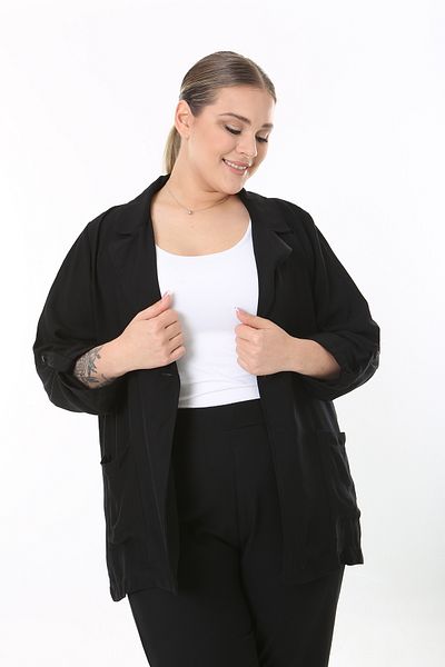 XL Modam Σετ μαύρο γυναικείο παντελόνι και μπουφάν σε μεγάλο μέγεθος
