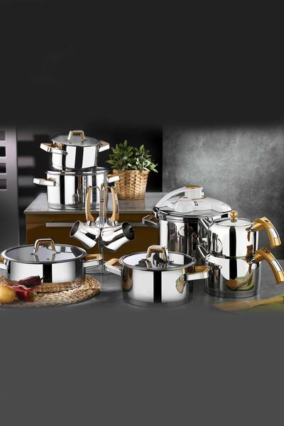 Kütahya Porselen Kütahya Silindir 18 Parça Çelik Çeyiz Seti Gold Clksln18cyzcrbgld