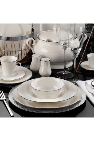 Kütahya Porselen Bone Olympos 71 Parça Yemek Takımı Platin File