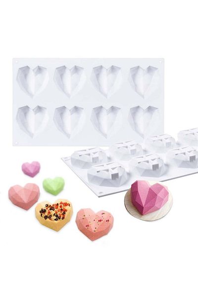 Siliko World Silicone Diamond Heart Mold 8 Pieces