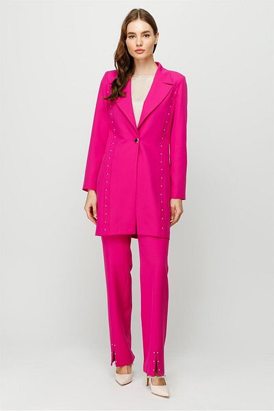 Esswaap Stone Embroidery Detailed Trousers Jacket Set Fuchsia