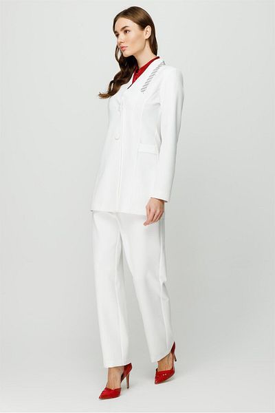 Esswaap Ecru Sports Jacket and Trousers Set - Stone Bonding Detail
