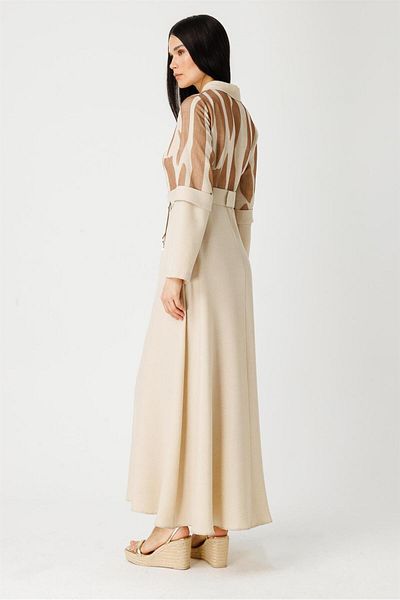Esswaap Brown Linen Mesh Dress - Printed