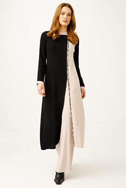 Esswaap Şerit Leopar Aksesuarlı Pantolonlu Takım Taş