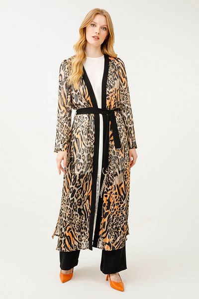 Esswaap Printed Kimono Inner Blouse Pants Set Brown
