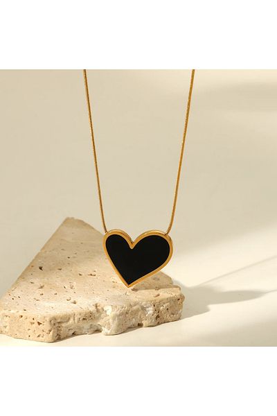 IVART Black Heart Gold Colored Steel Necklace
