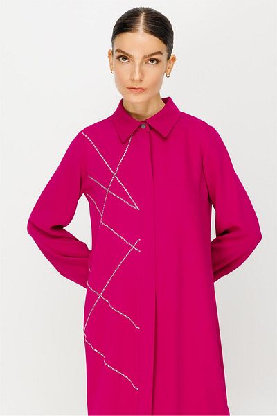 Esswaap Stone Gluing Detailed Tunic Trousers Set Fuchsia