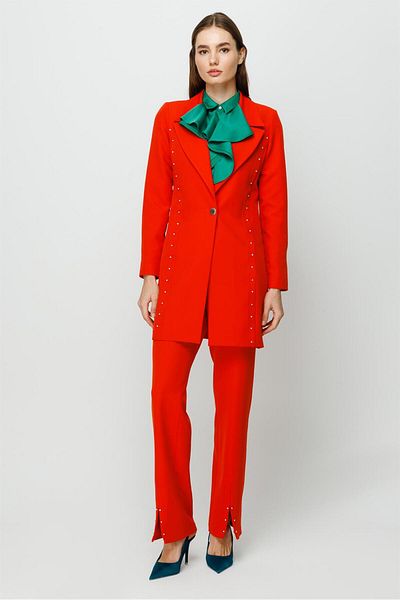Esswaap Stone Embroidery Detailed Trousers Jacket Set Orange