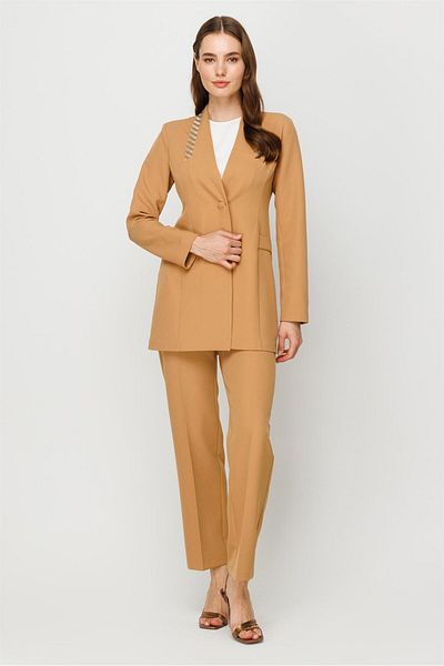 Esswaap Stone Gluing Detailed Sports Jacket Trousers Set Camel