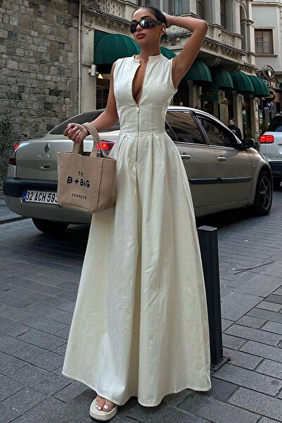 MissKybele Dik Yuvarlak Yaka Önden Fermuarlı Sıfır Kol Beli Oturtmalı Kolsuz ...