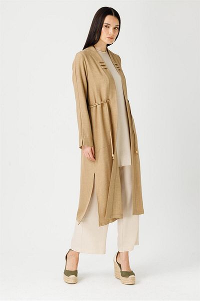 Esswaap Camel Tunic Jacket and Trousers Set - Lace Detailed