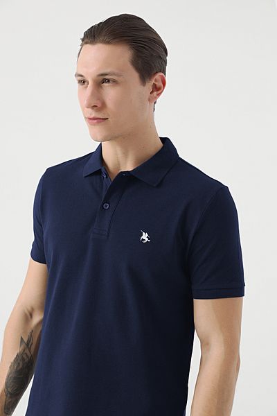 D'S Damat Μπλουζάκι Regular Fit Navy Blue Pique με υφή 100% βαμβάκι