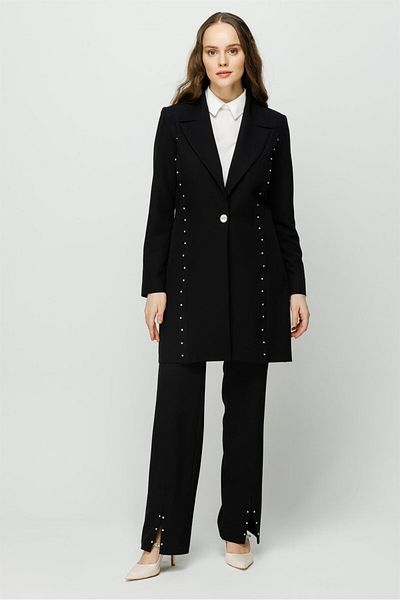 Esswaap Stone Embroidery Detailed Trousers Jacket Set Black