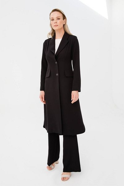 Esswaap Black Long Jacket and Trousers Set - Front Snap Closure