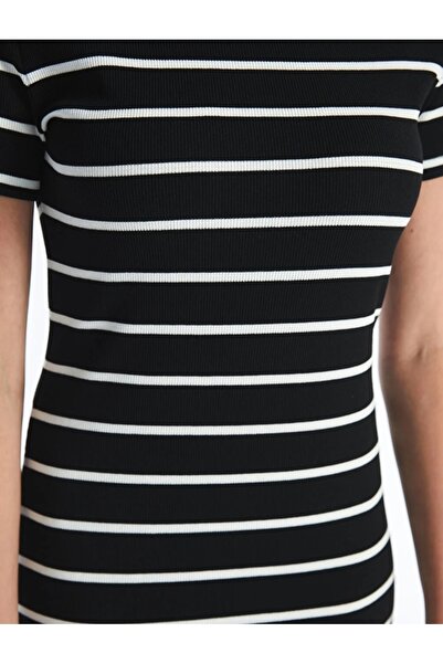 LC Waikiki LCW Vision Bisiklet Yaka Mini fit kesim Çizgili Kısa Kollu Kadın Elbise