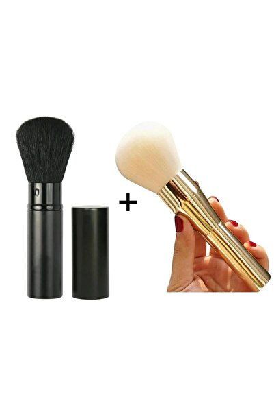 Fontenay فرشاة مكياج نانو سوبر جولد ميتال بلاش كابوكي + فرشاة بودرة مع غطاء، فرشاة شعر حصان 2 قطعة