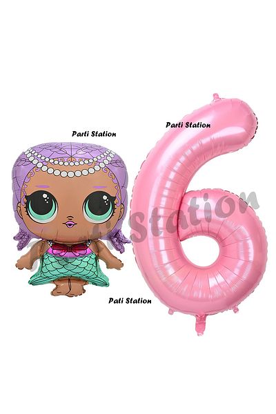 Parti Station Mermaid LOL Balloon and Pink Number Birthday Party Set for 6 Year Old Babies