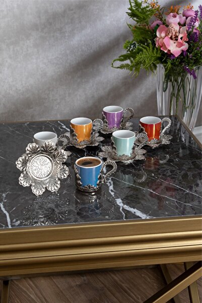 Sena Damla 6'lı Türk Kahvesi Renkli Fincan Sunum Seti