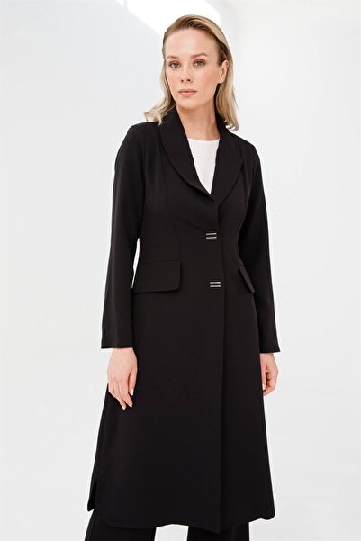 Esswaap Önden Çıt Çıt Kapamalı Uzun Ceket Pantolon Takım Siyah