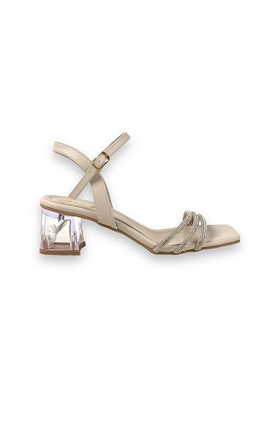 bescobel Women's Telsa Skin Low Transparent Heel 3-Piece Stone Sandals 5 Cm 213