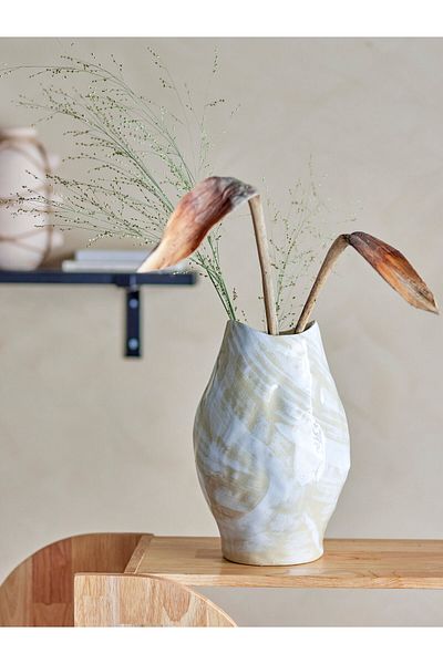 Warm Design Reactive Cream Gold Ceramic Vase - Handmade Glazed