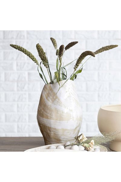 Warm Design Reactive Cream Gold Ceramic Vase - Handmade Glazed