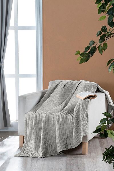 Miespiga Şal rustic cu 3 straturi din in, cu două feţe, umplut cu fibre super moi, patru anotimpuri, 140x190cm