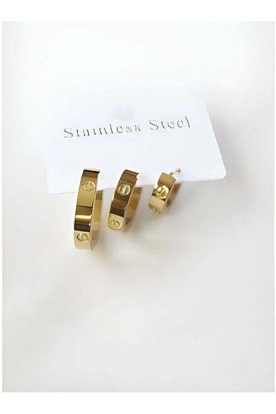 IVART Unisex Gold Colored 3-Piece Steel Earrings