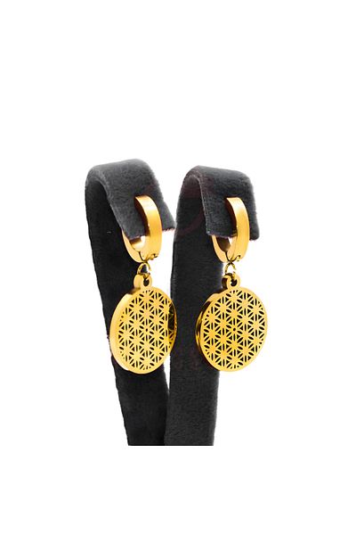 IVART Gold Colored Steel Earrings with Flower of Life Motif