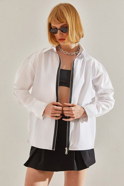 Bianco Lucci Women's Zipper Closure Oversie Cut Shirt60251072