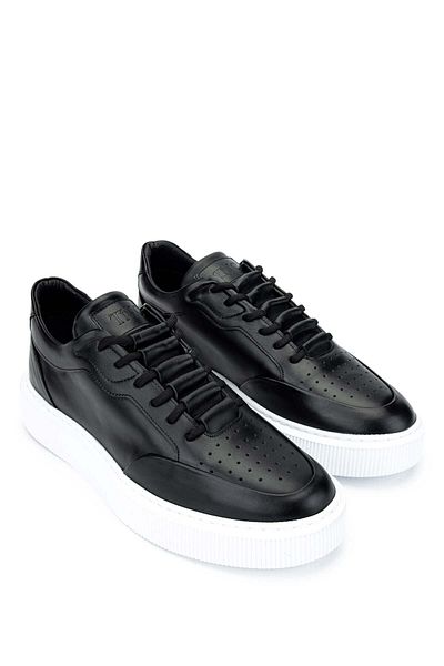 Tamer Tanca Men's Genuine Leather Black Sports Shoes