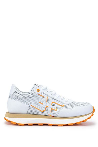 FABI Men's Genuine Leather White/Orange Sneakers & Sports Shoes