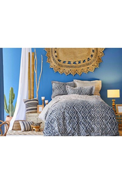 Karaca Home Home Nitara Mavi Saten Çift Kişilik Nevresim Takımı Kutulu