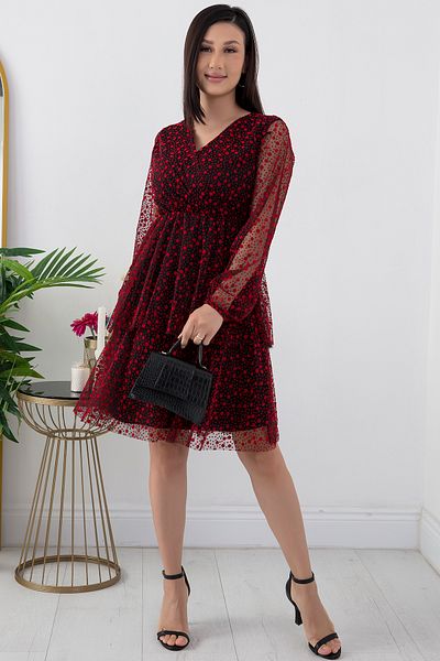 PULLIMM Rochie de seara cu decolteu dublu cu fuste stratificate - 2022-1116